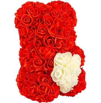 Rosenbär Rot - mit Herz inkl. Geschenkbox & Schleife (Selbstaufbau) 25cm